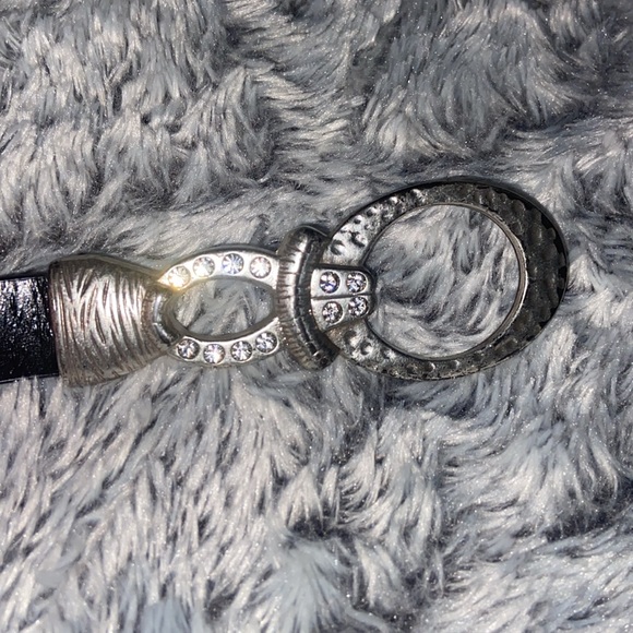 Chicos Adjustable black leather belt and silver buckle with rhinestones - Picture 6 of 16